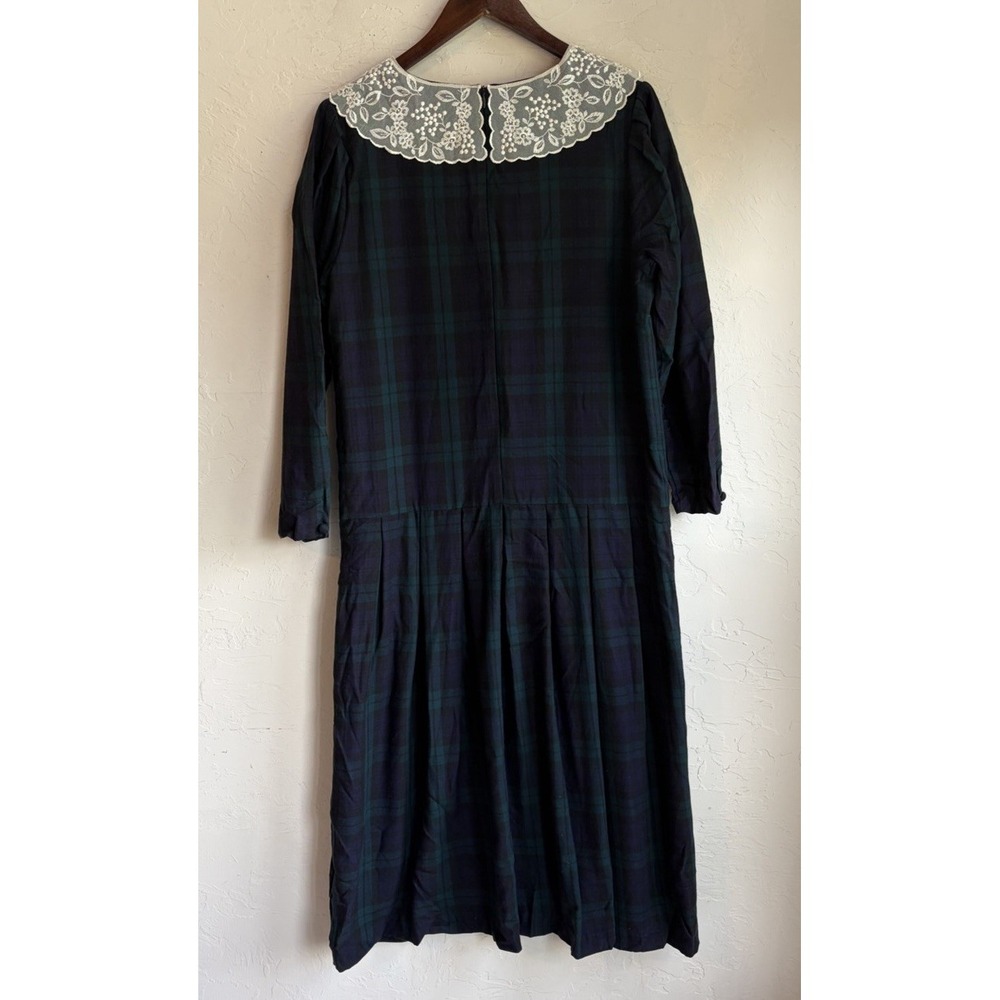 Vintage 80s Laura Ashley Wool Tartan Plaid Drop Waist Dress 12 Lace Collar UK - Picture 2 of 11